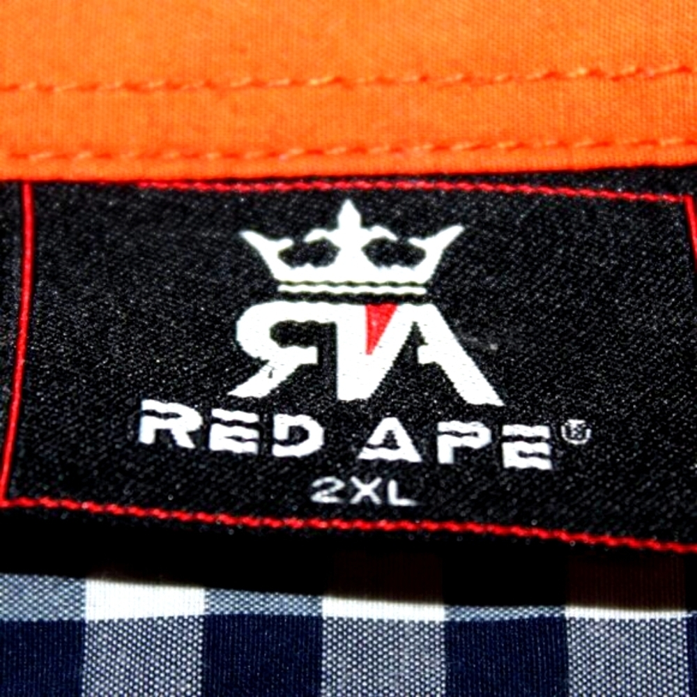 Red Ape Patchwork Button Down Shirt Blue Gray 2XL - image 5